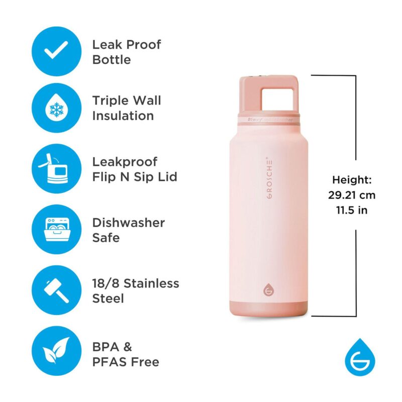 GROSCHE ALPINE Flip 'N Sip Insulated 40-oz. Leakproof Water Bottle with Straw 2-pk. - Image 3