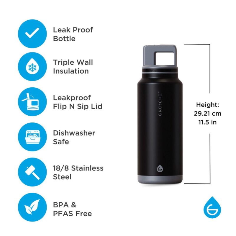 GROSCHE ALPINE Flip 'N Sip Insulated 40-oz. Leakproof Water Bottle with Straw 2-pk. - Image 2