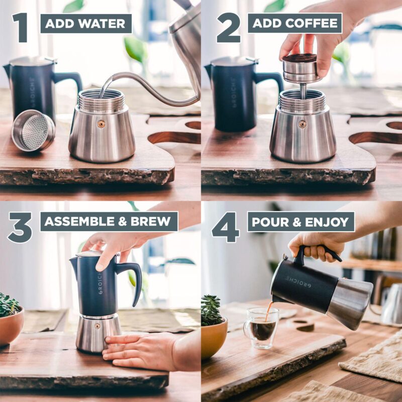 GROSCHE Milano Stainless Steel Stovetop Espresso 6-Cup Moka Pot Coffee Maker - Image 10