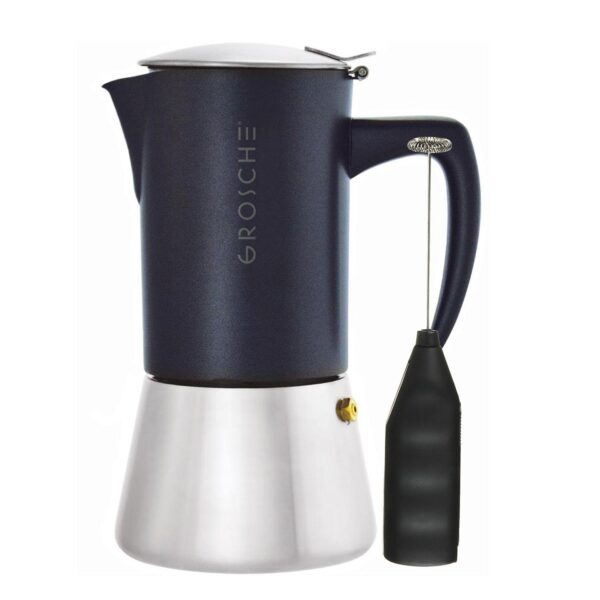 GROSCHE Milano Steel Stovetop Espresso Coffee Maker and Turbo Milk Frother