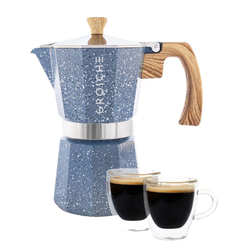 GROSCHE Milano Stone Stovetop Espresso Coffee Maker and TURIN Glass Espresso Cup Set - Image 11