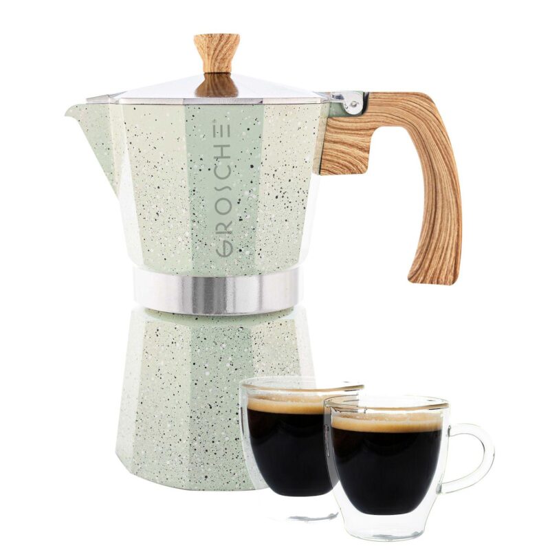 GROSCHE Milano Stone Stovetop Espresso Coffee Maker and TURIN Glass Espresso Cup Set - Image 9