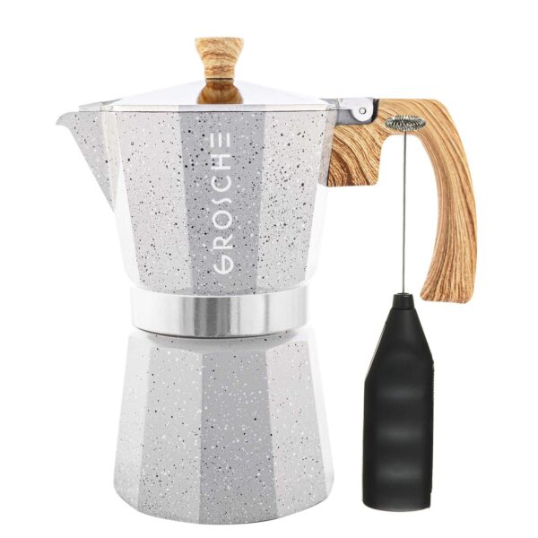 GROSCHE Milano Stone Stovetop Espresso Coffee Maker and Turbo Milk Frother