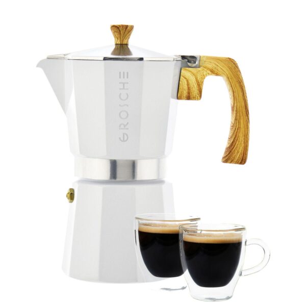 GROSCHE Milano Stovetop Espresso Coffee Maker and TURIN Glass Espresso Cup Set