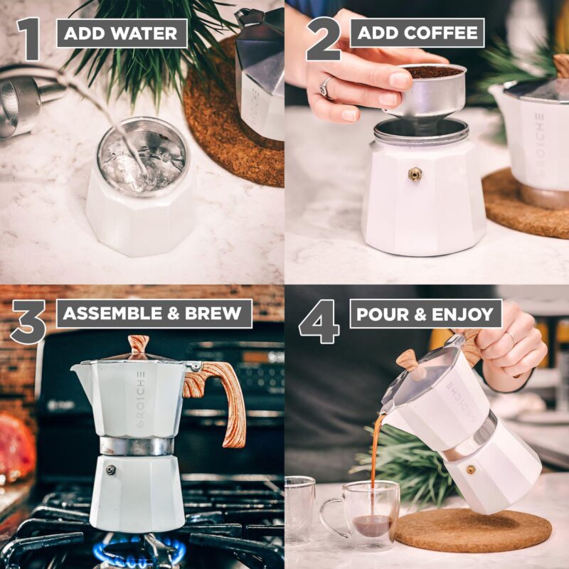 GROSCHE Milano Stovetop Espresso Coffee Maker and TURIN Glass Espresso Cup Set - Image 7