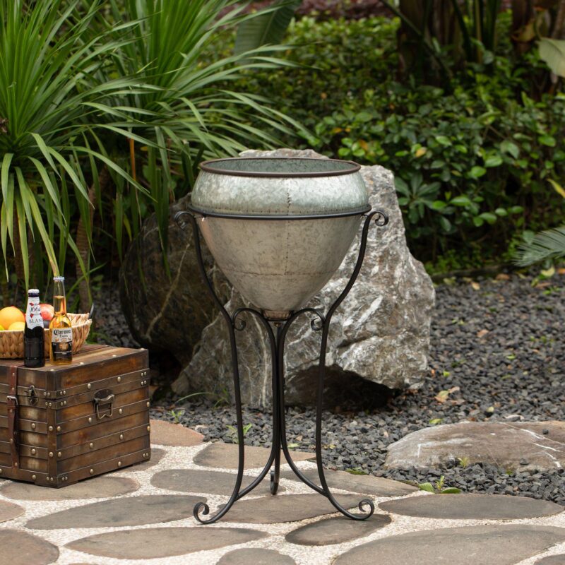 Galvanized Metal Beverage Cooler Tub with Liner and Stand - Image 3