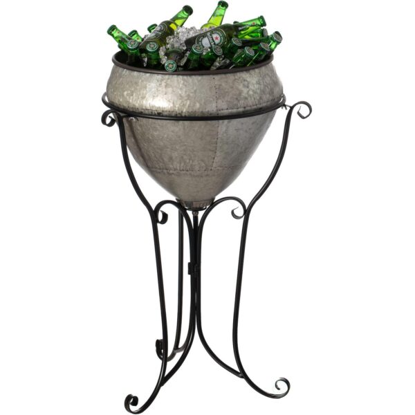 Galvanized Metal Beverage Cooler Tub with Liner and Stand