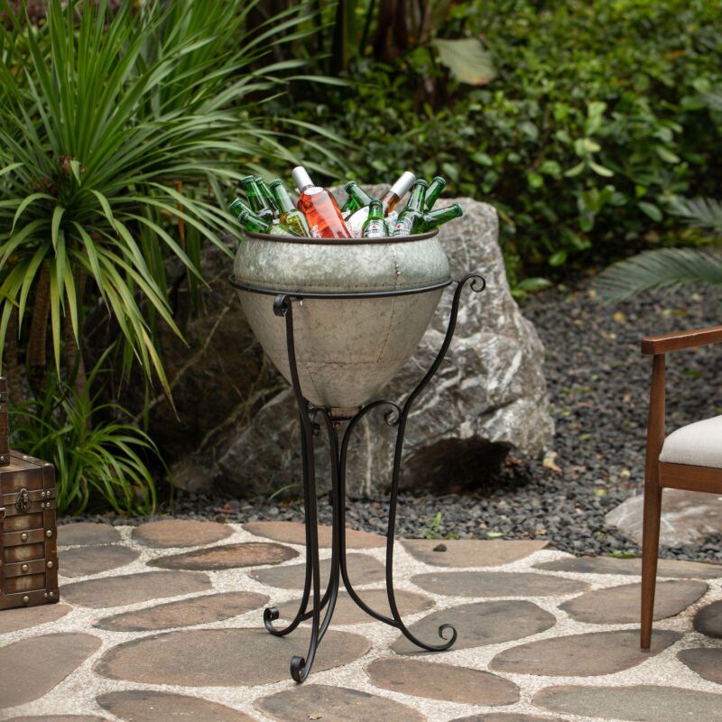 Galvanized Metal Beverage Cooler Tub with Liner and Stand - Image 2