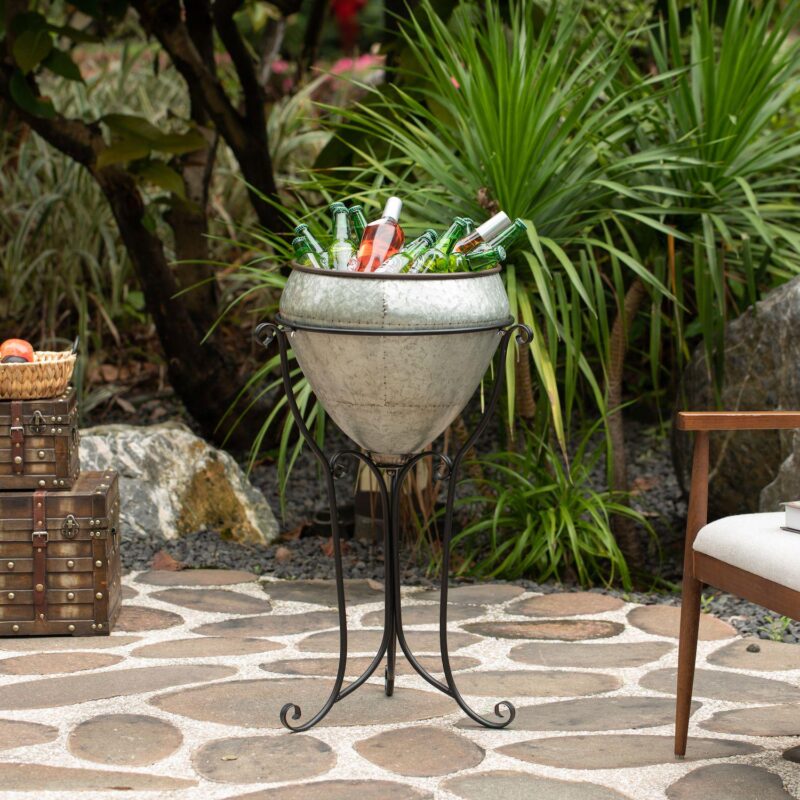 Galvanized Metal Beverage Cooler Tub with Liner and Stand - Image 4