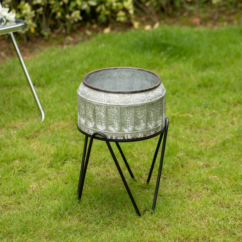 Galvanized Metal Ice Bucket Beverage Cooler Tub with Stand - Image 3