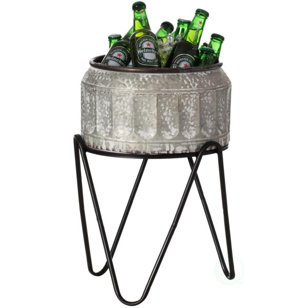 Galvanized Metal Ice Bucket Beverage Cooler Tub with Stand