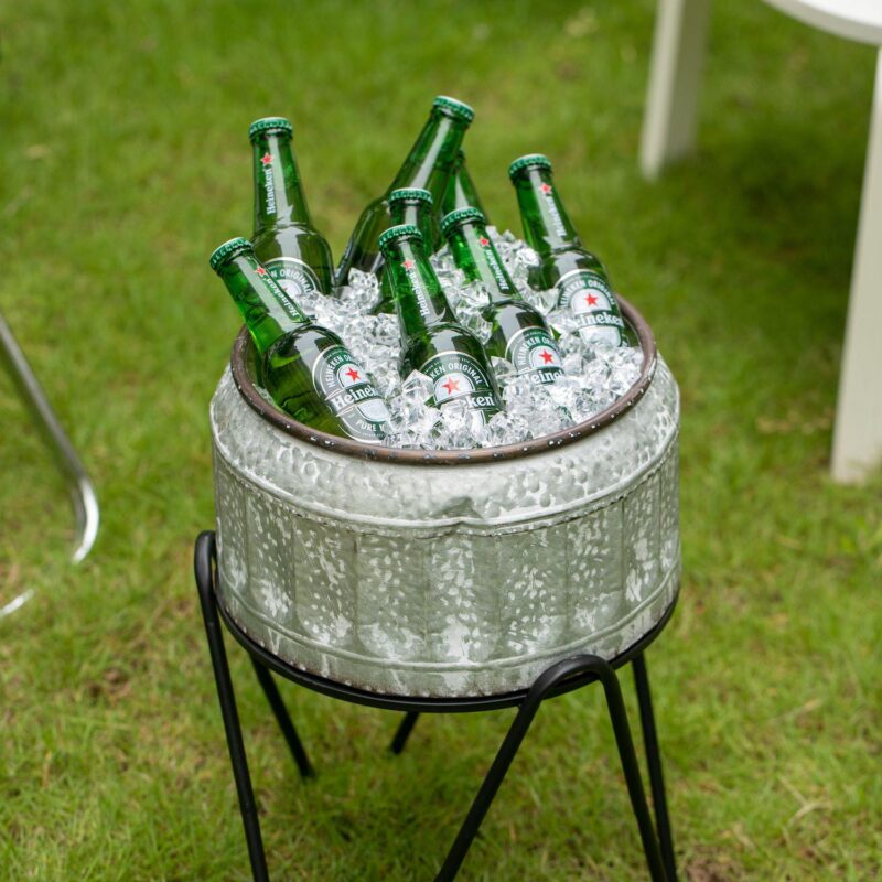 Galvanized Metal Ice Bucket Beverage Cooler Tub with Stand - Image 4