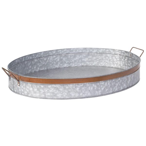 Galvanized Metal Oval Rustic Serving Tray With Handles