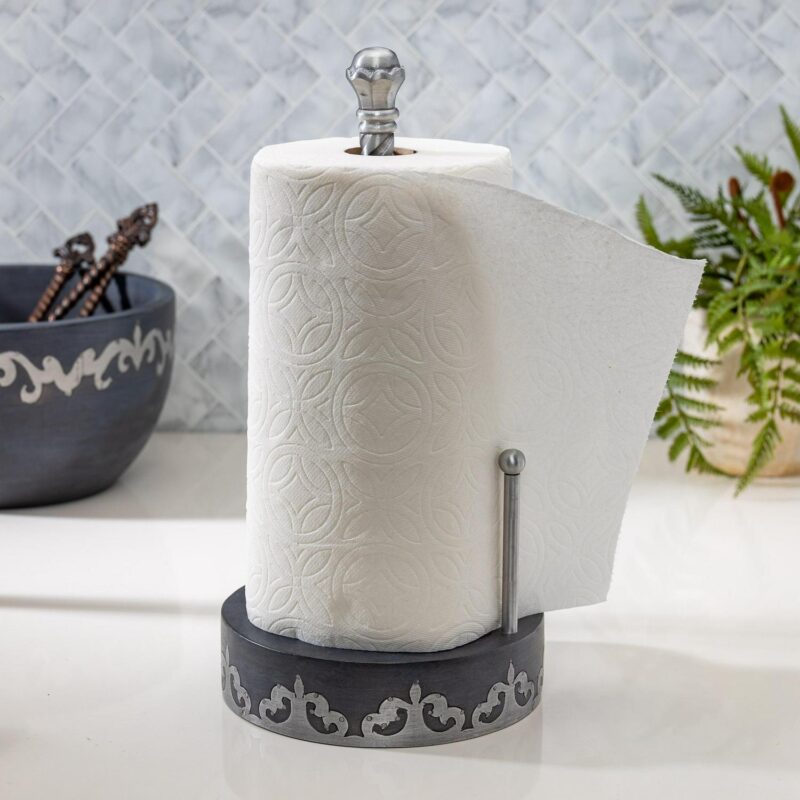 Gerson Gray-washed metal-inlay paper towel holder - Image 2