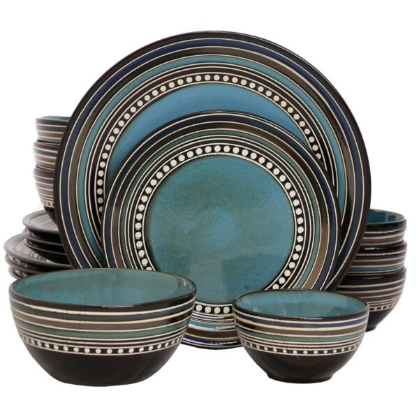 Gibson Elite Cafe Versailles 16 Piece Double Bowl Dinnerware Set - Blue