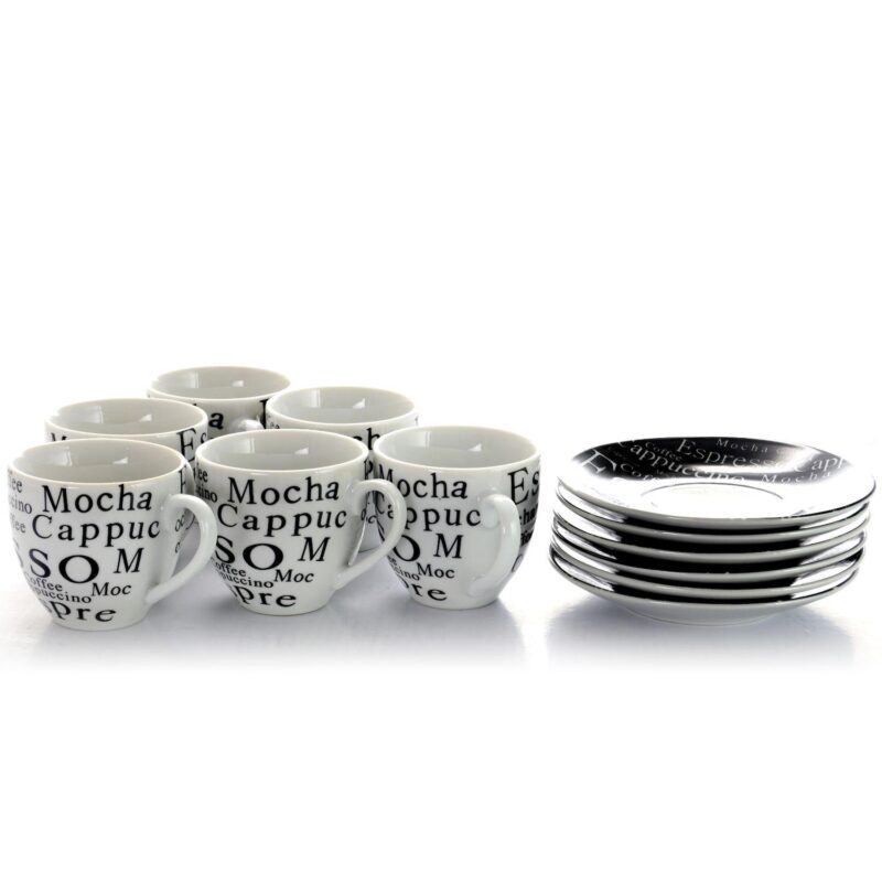 Gibson Espresso 13 Piece Small 3 oz Stoneware Coffee Cup Set with Wire Saucer Cup Rack - Image 5