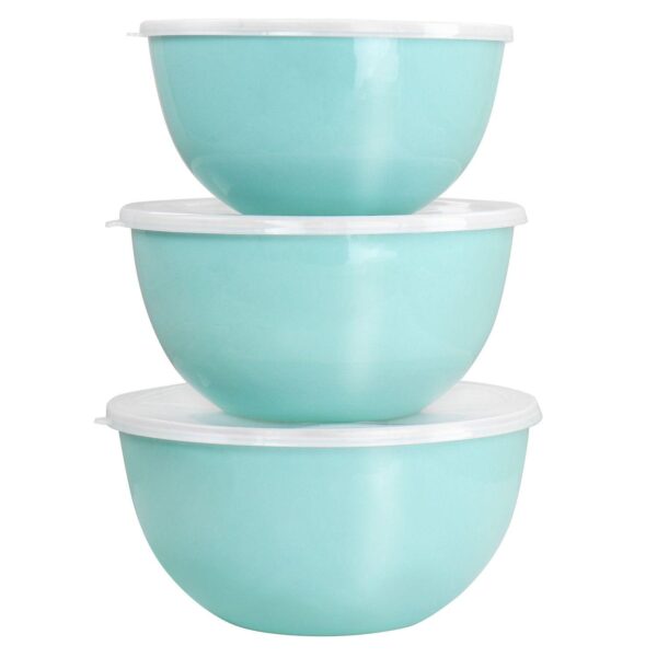 Gibson Everyday 6 Piece Enamel Mixing Bowl and Lid Set in Turquoise