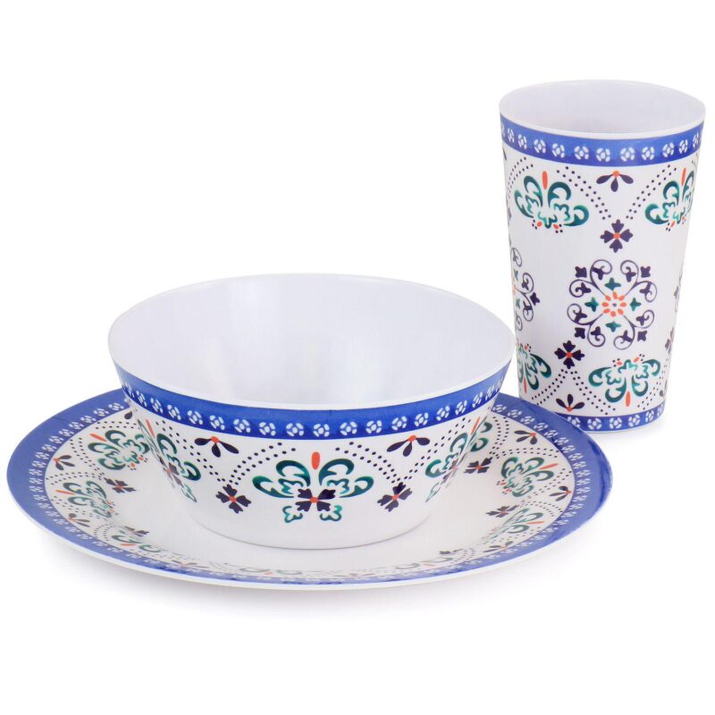Gibson Everyday Alhambra Blues 12 Piece Melamine Dinnerware Set in Blue and White - Image 3