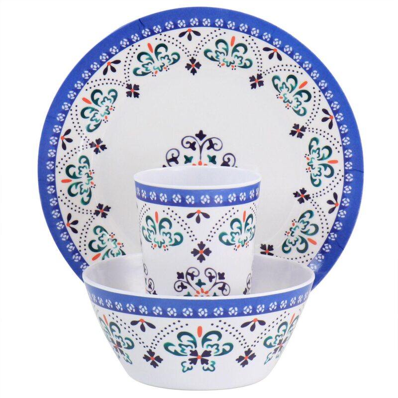 Gibson Everyday Alhambra Blues 12 Piece Melamine Dinnerware Set in Blue and White - Image 2