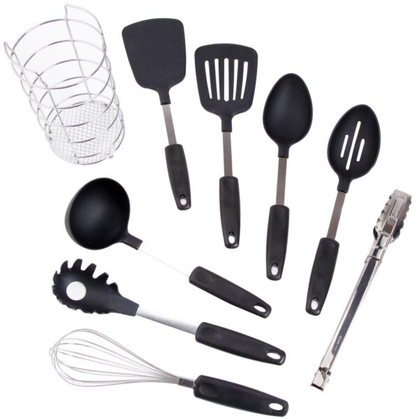 Gibson Everyday Chef's Better Basics 9-Piece Utensil Set with Round Shape Wire Caddy