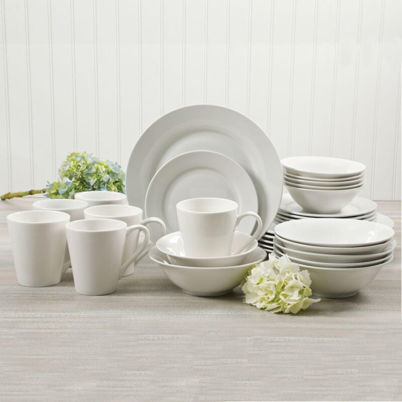 Gibson Everyday Noble Court 30 Piece Ceramic Dinnerware Set in White - Image 2