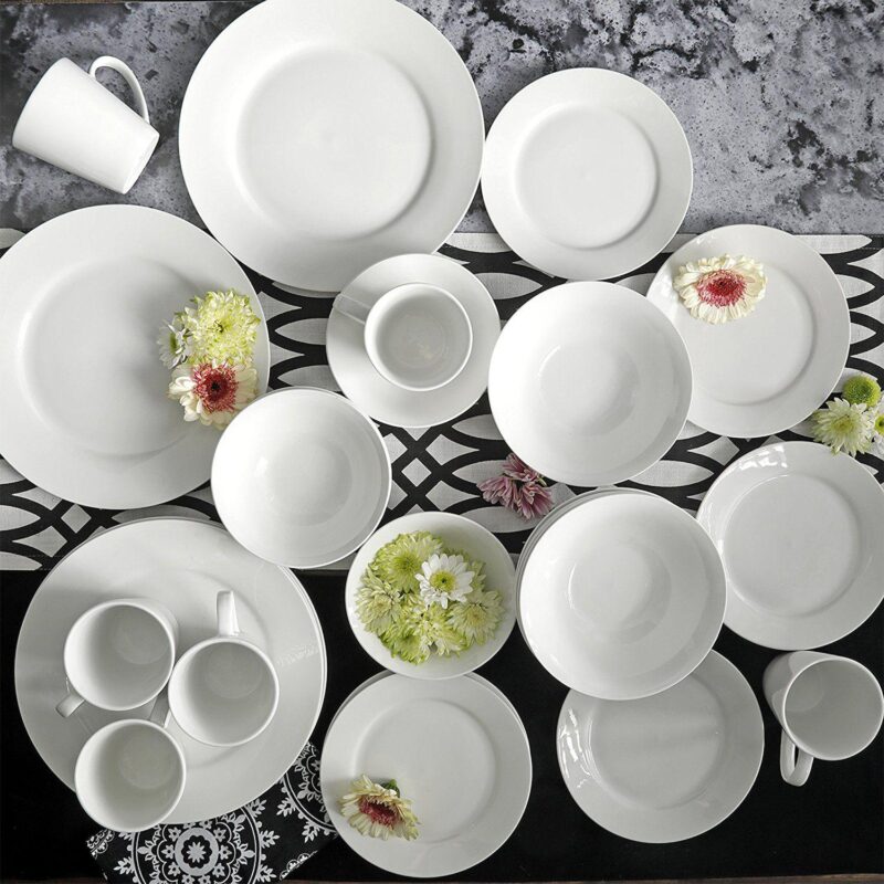 Gibson Everyday Noble Court 30 Piece Ceramic Dinnerware Set in White - Image 3