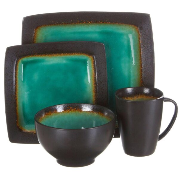 Gibson Everyday Ocean Paradise 16 Piece Square Stoneware Dinnerware Set in Jade