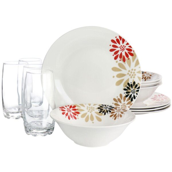 Gibson Everyday Osaka Blossom Fine Ceramic 12 Piece Dinnerware Combo Set