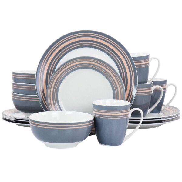 Gibson Everyday Silver Wind 16 Piece Fine Ceramic Dinnerware Set in Grey and Pink