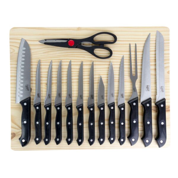 Gibson Everyday Wildcraft 15 Piece Stainless Steel Cutlery Set with Pine Wood Cutting Board