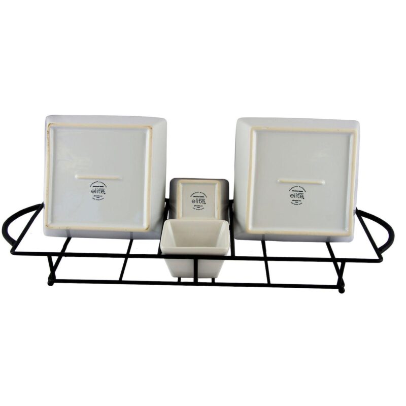 Gibson Gracious Dining 5 Piece Serving Set With Metal Rack in White Porcelain - Image 2
