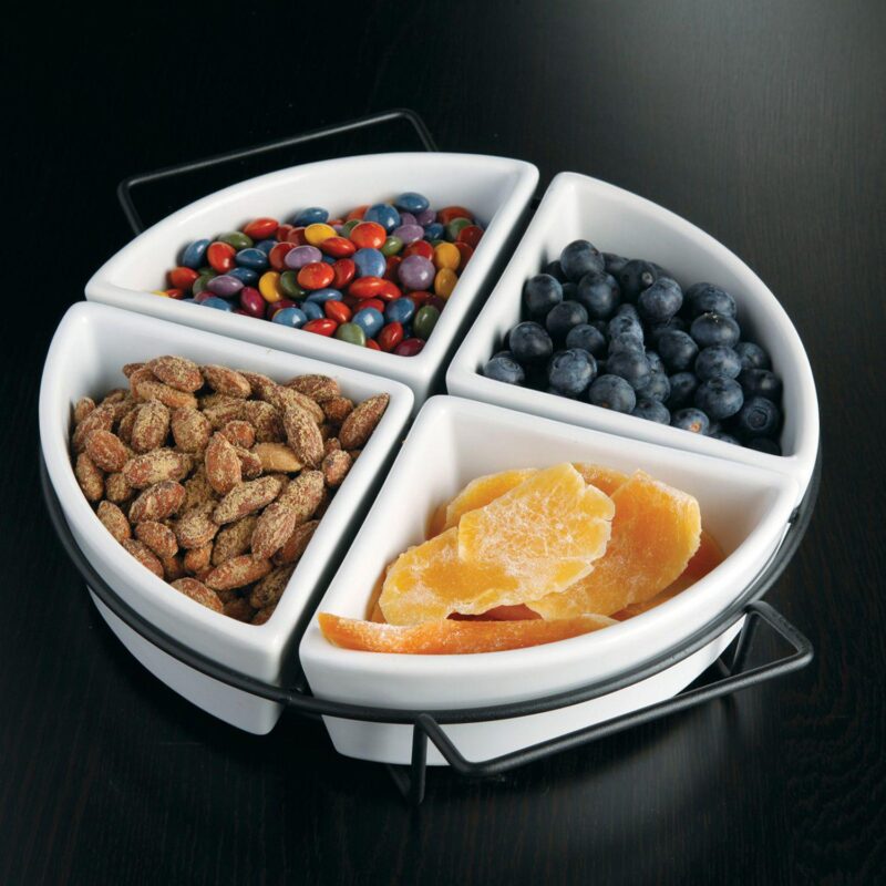 Gibson Gracious Fine Ceramic Dining Four Section Tray Set with Metal Rack in White - Image 5