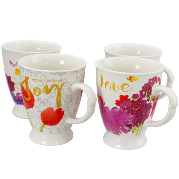 Gibson Home Bold Floral 17.4 oz Cup Set, Set of 4 Assorted Designs