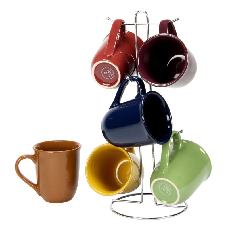 Gibson Home Cafe Amaretto 7 -Piece Mug Set with Wire Rack - Image 4
