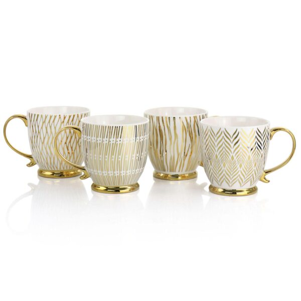 Gibson Home Gold Finch 4 Piece 16.7oz Electroplated Fine Ceramic Mug Set