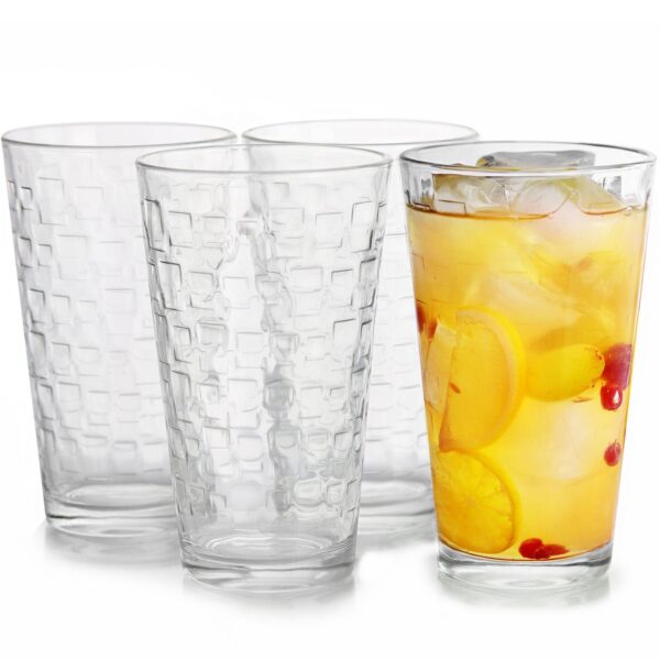 Gibson Home Great Foundations 4-Piece 16 Ounce Tumbler Set, Square Pattern