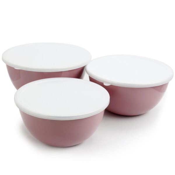 Gibson Home Plaza Cafe 3 Piece Stackable Nesting Mixing Bowl Set with Lids