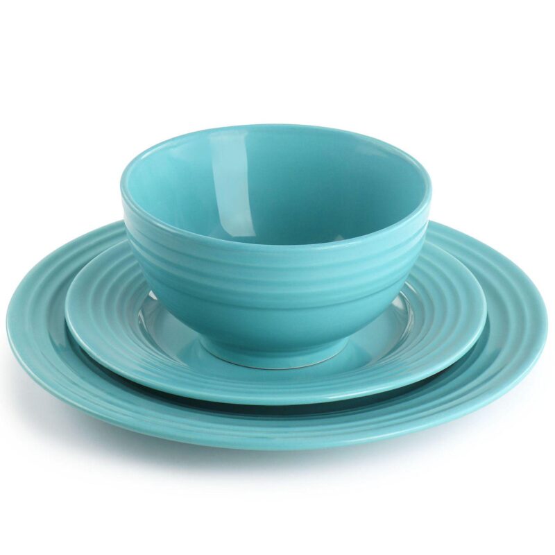 Gibson Home Plaza Cafe 12 Piece Stoneware Dinnerware Set in Turquoise - Image 2