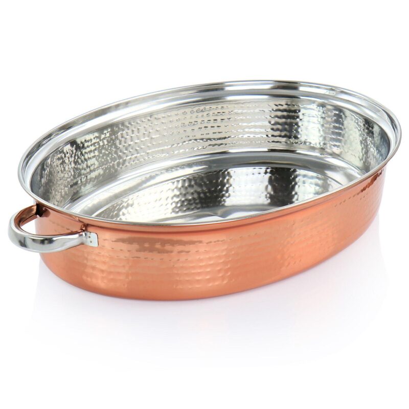 Gibson Home Radiance 17.5 Inch Stainless Steel Copper Plated Oval Roaster with Lid and Roasting Rack - Image 3