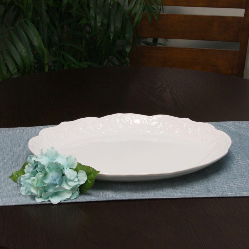 Gibson Home Royal Abbey Oval Embossed Durastone Platter - Image 2
