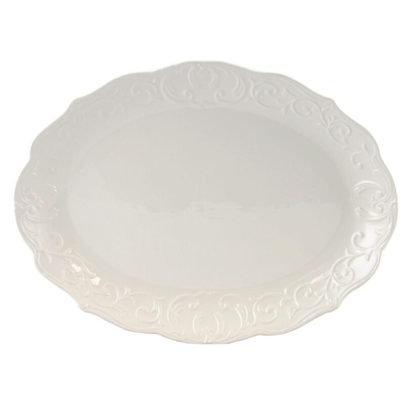 Gibson Home Royal Abbey Oval Embossed Durastone Platter - Image 3