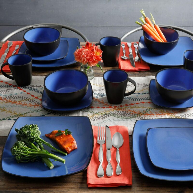 Gibson Home Soho Lounge Square Stoneware 16 Piece Dinnerware Set, Blue - Image 2