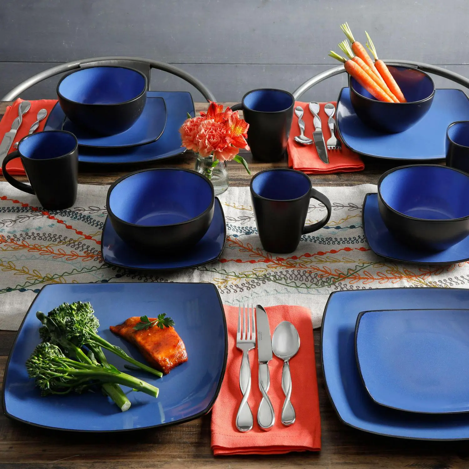 Gibson Home Soho Lounge Square Stoneware 16 Piece Dinnerware Set, Blue 2 Gibson Home Soho Lounge Square Stoneware 16 Piece Dinnerware Set, Blue - Image 2