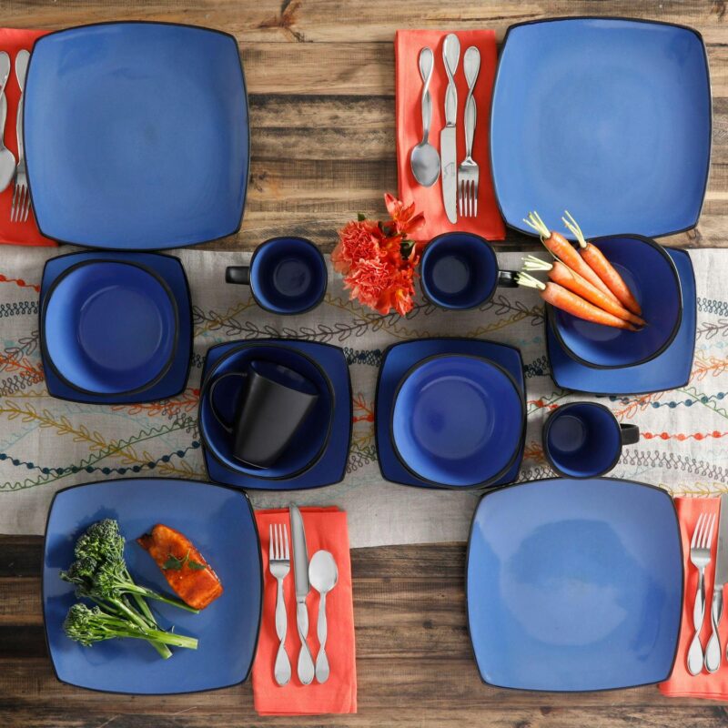 Gibson Home Soho Lounge Square Stoneware 16 Piece Dinnerware Set, Blue - Image 3