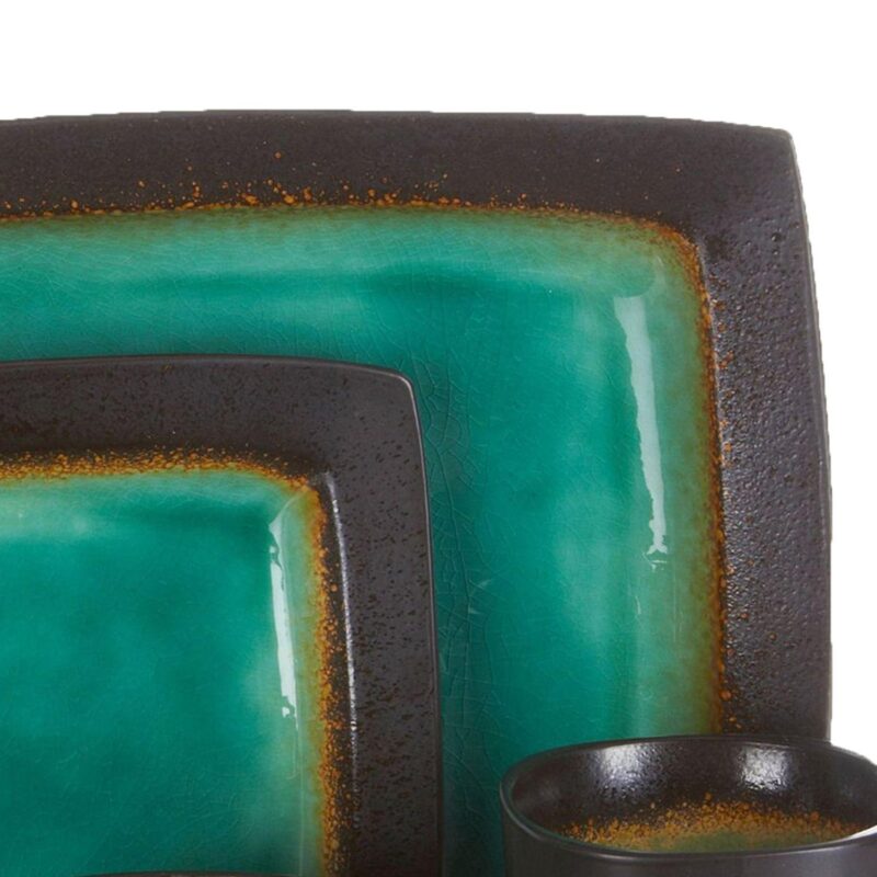 Gibson Ocean Paradise 16 Piece Square Stoneware Dinnerware Set in Jade - Image 2