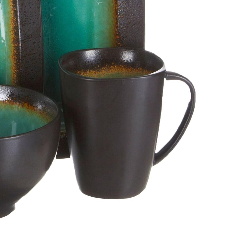 Gibson Ocean Paradise 16 Piece Square Stoneware Dinnerware Set in Jade - Image 3