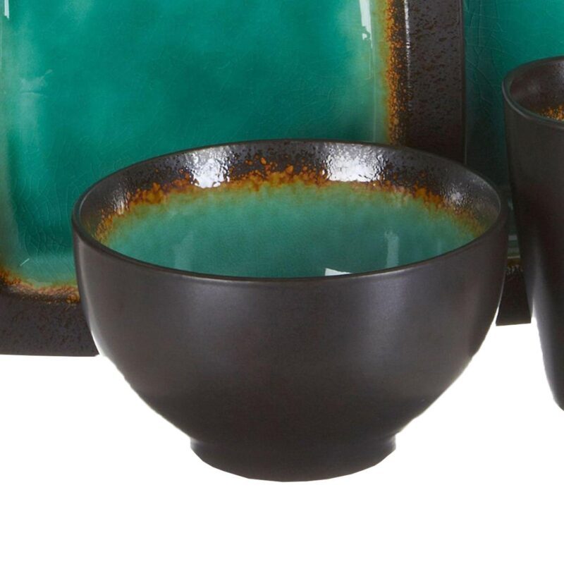 Gibson Ocean Paradise 16 Piece Square Stoneware Dinnerware Set in Jade - Image 4