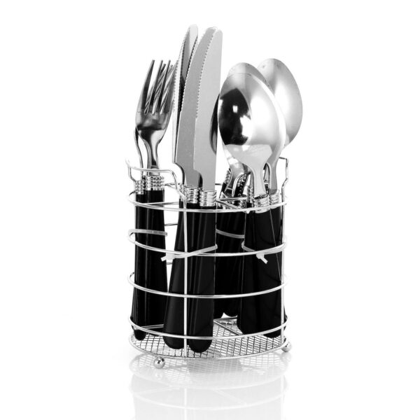 Gibson Sensations II 16 Piece Stainless Steel Flatware Set with White Handles and Chrome Caddy