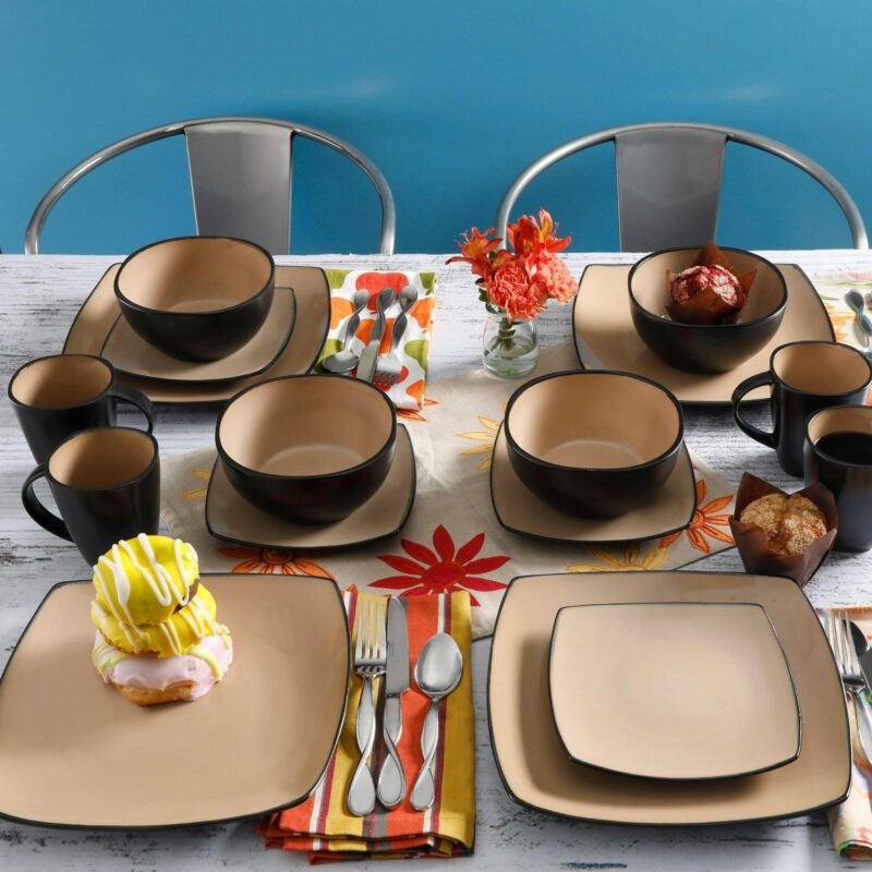 Gibson Soho Lounge Square 16-Piece Dinnerware Set - Taupe - Image 2