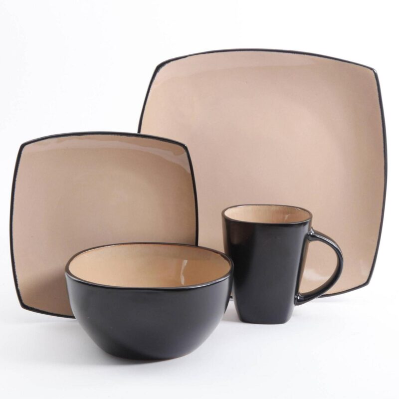 Gibson Soho Lounge Square 16-Piece Dinnerware Set - Taupe
